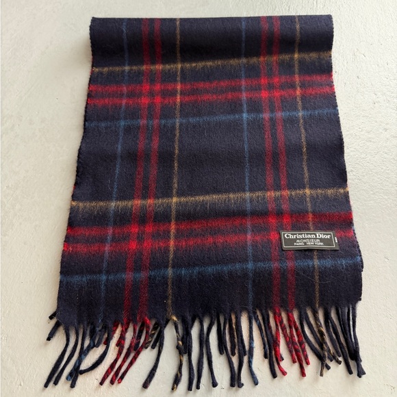 Christian Dior Monsieur Plaid Fringe Scarf